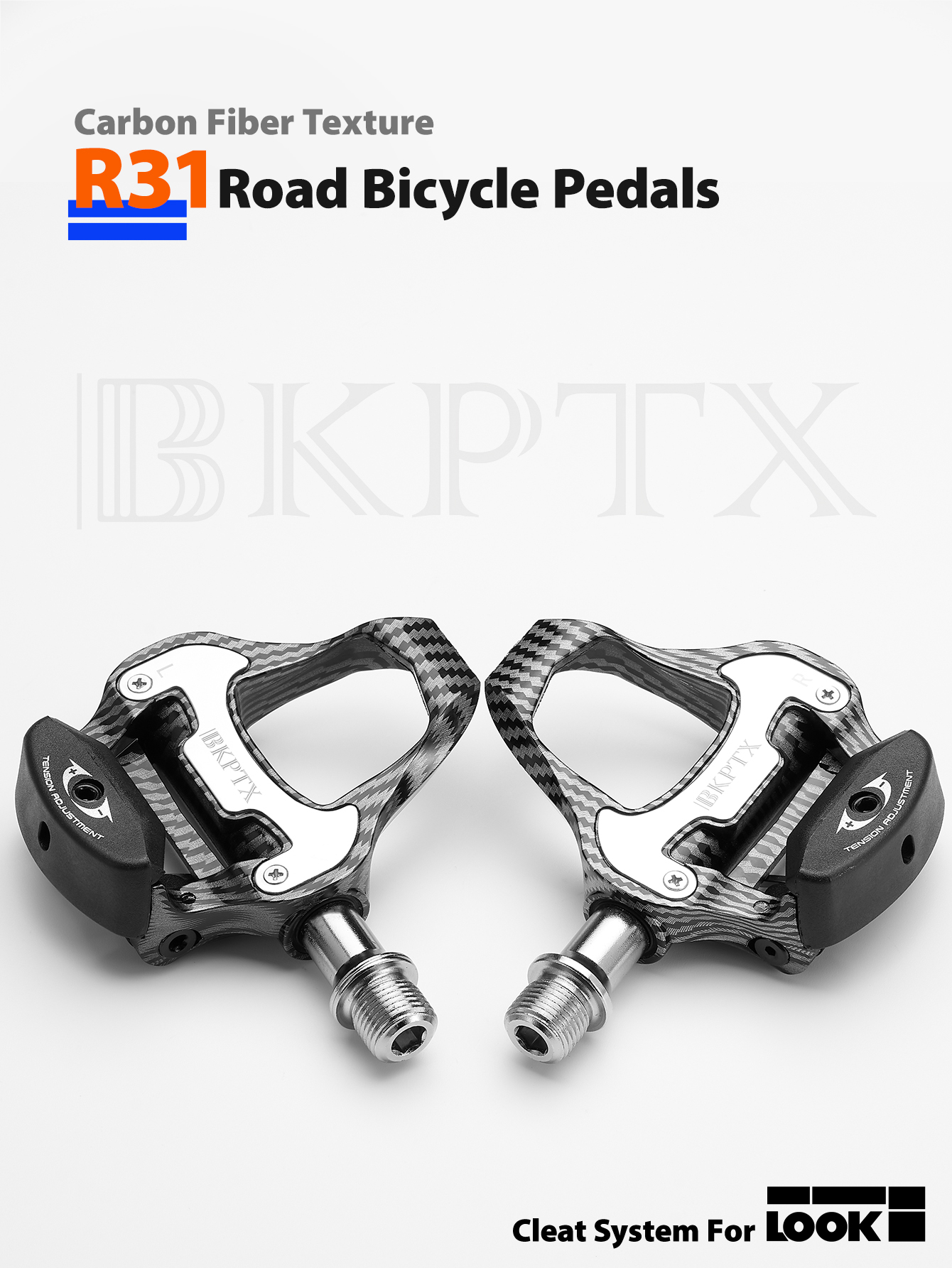 BKPTX R31 Road Bike Pedal Carbon Fiber Bearings Pedal For Look Keo Self-Locking Bicycle Pattern Ultra Light Pedals