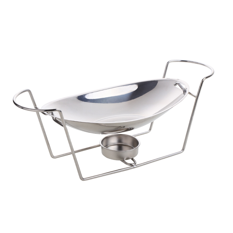 Olla seca de acero inoxidable para cocina, estufa de Alcohol, olla de lingotes para restaurante, plato de rozadura, caldera de combustible con soporte, hogar comercial: Silver