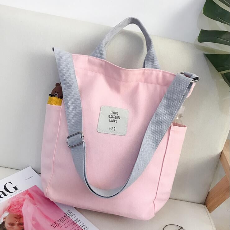 Canvas Womens Tote Bags Crossbody Messenger Bag Shoulder Work Travel Book Handbag Unisex Bucket: Pink