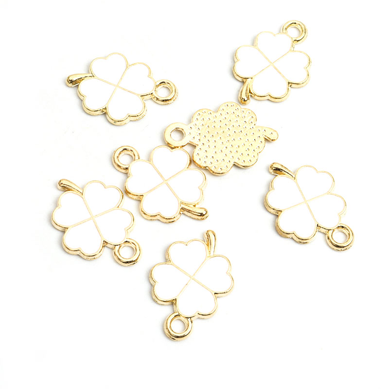 Dopamina trébol de cuatro hojas esmalte encantos 20 piezas DIY collar pulsera pendientes llavero amuleto colgantes accesorios de creativos