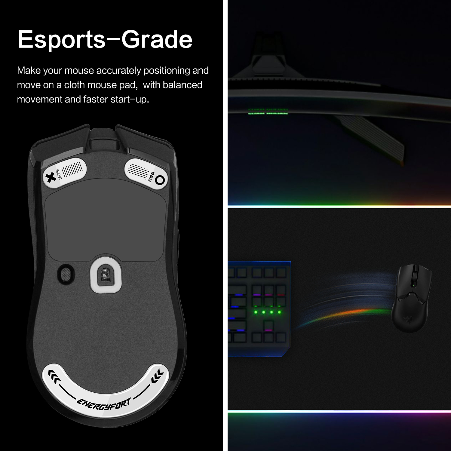 Patins de pieds de souris en verre Ultra résistant à bords incurvés pour Razer Viper V2 Pro, remplacement des pieds de souris de jeu, glisse Super lisse et rapide