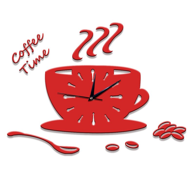 verrotten Kaffee Tassen Uhr Zauberstab Aufkleber Moderne 3D DIY Acryl Stiker Horloge Uhr Küche Freizeit Ort Schlafzimmer Wohnkultur: rot Kaffee