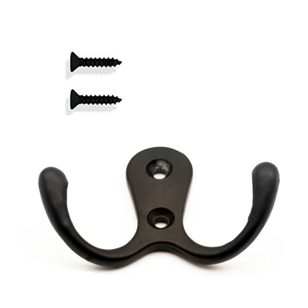 10pcs 2-Pronged Coat Hooks Wall-mounted 2 Hole Towel Hanger for Coats Hats Clothing(Black)