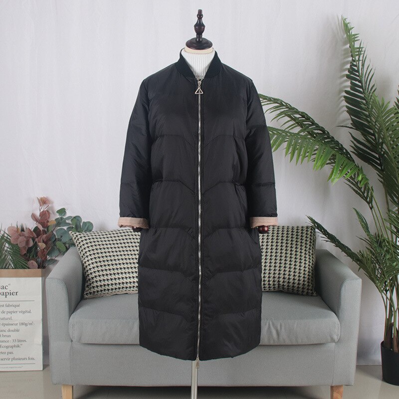Schinteon Style coréen Baseball doudoune avec capuche manteau en vrac hiver longue Outwear 90% blanc canard vers le bas manteau sur la taille: Black / S