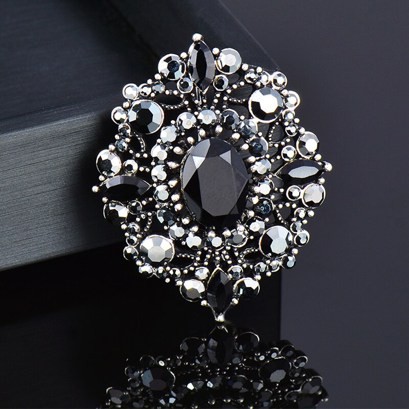 SINLEERY Gothic Style Red Black Blue Oval Big Stone Brooches For Women AAA Cubic Zircon Pins Jewelry Accessories ZD1 SSG