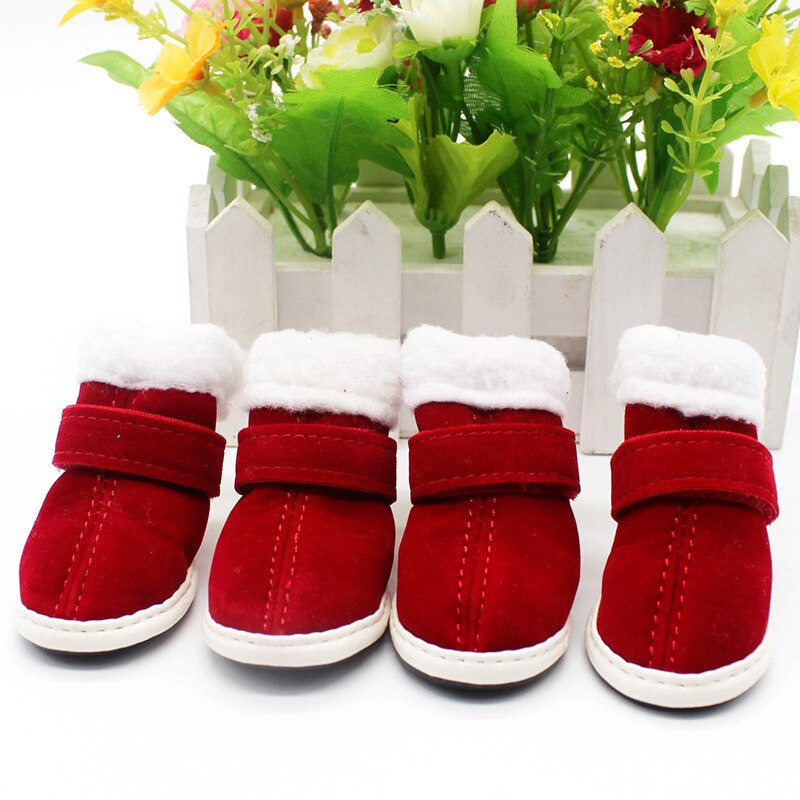 Winterschoenen voor honden, waterdicht, antislip, regenlaarzen, sneeuwlaarzen, schoenen voor katten en honden, kerstschoenen, warme fluwelen rode schoenen