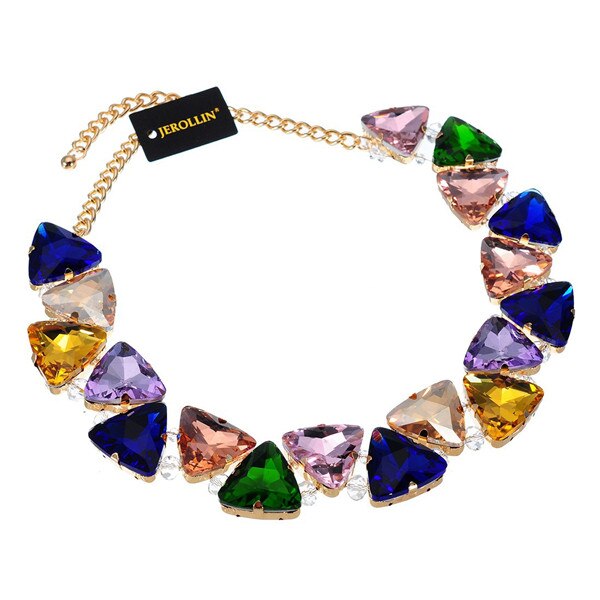 Jerollin Jewelry Gold Chain 7 Colors Triangular Glasses Chunky Choker Statement Bib Necklace for Women Party Jewelry: N0012133