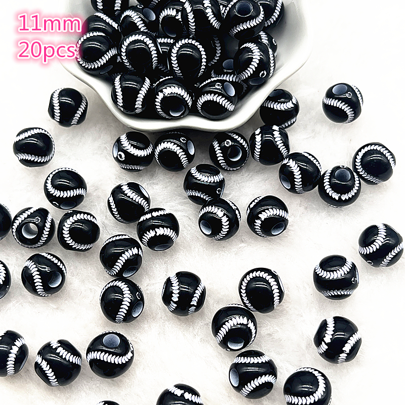 Cuentas acrílicas espaciadoras para hacer joyas, pulsera hecha a mano, 10-20 piezas, deporte, Rugby, tenis, baloncesto, fútbol, voleibol