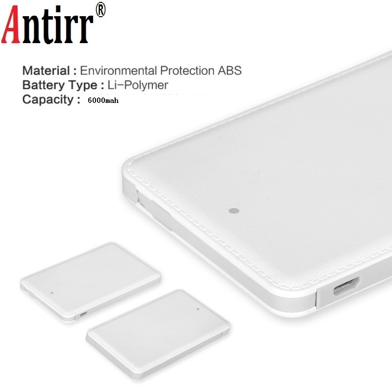 Antirr portátil mini ulter fino cartão de crédito carteira tamanho power bank 6000mah telefone celular carregador de viagem bateria externa