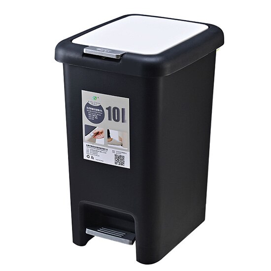Cubo de basura de plástico tipo de presión cubo de basura de gran tamaño cubos de basura cuadrados Pedal de pie hogar cubo de basura: Black / 10L