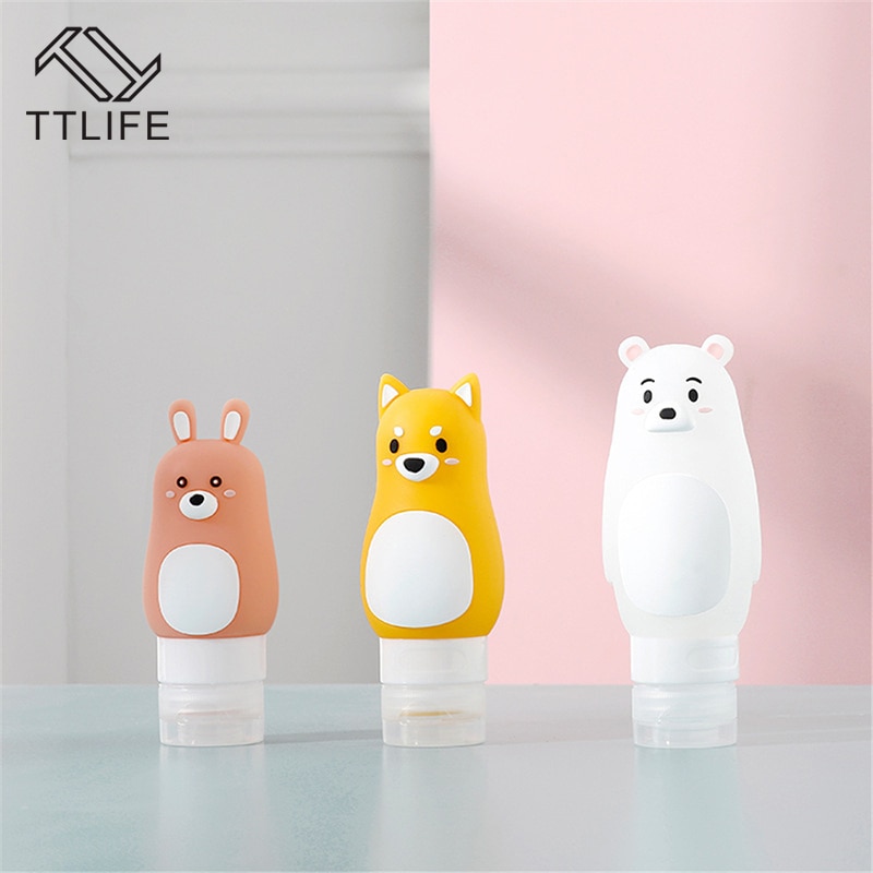 TTLIFE-bouteille vide en Silicone dessin animé, ensemble de bouteilles de voyage, pour Gel douche Portable, shampoing, bouteille de lavage, organisateur de maquillage