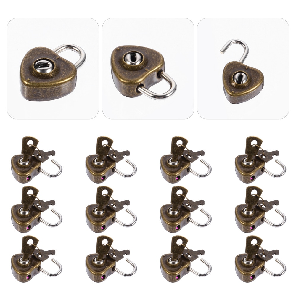 12pcs Mini Rustproof Versatile Padlock Heart Shaped Locks Diary Lock with Keys