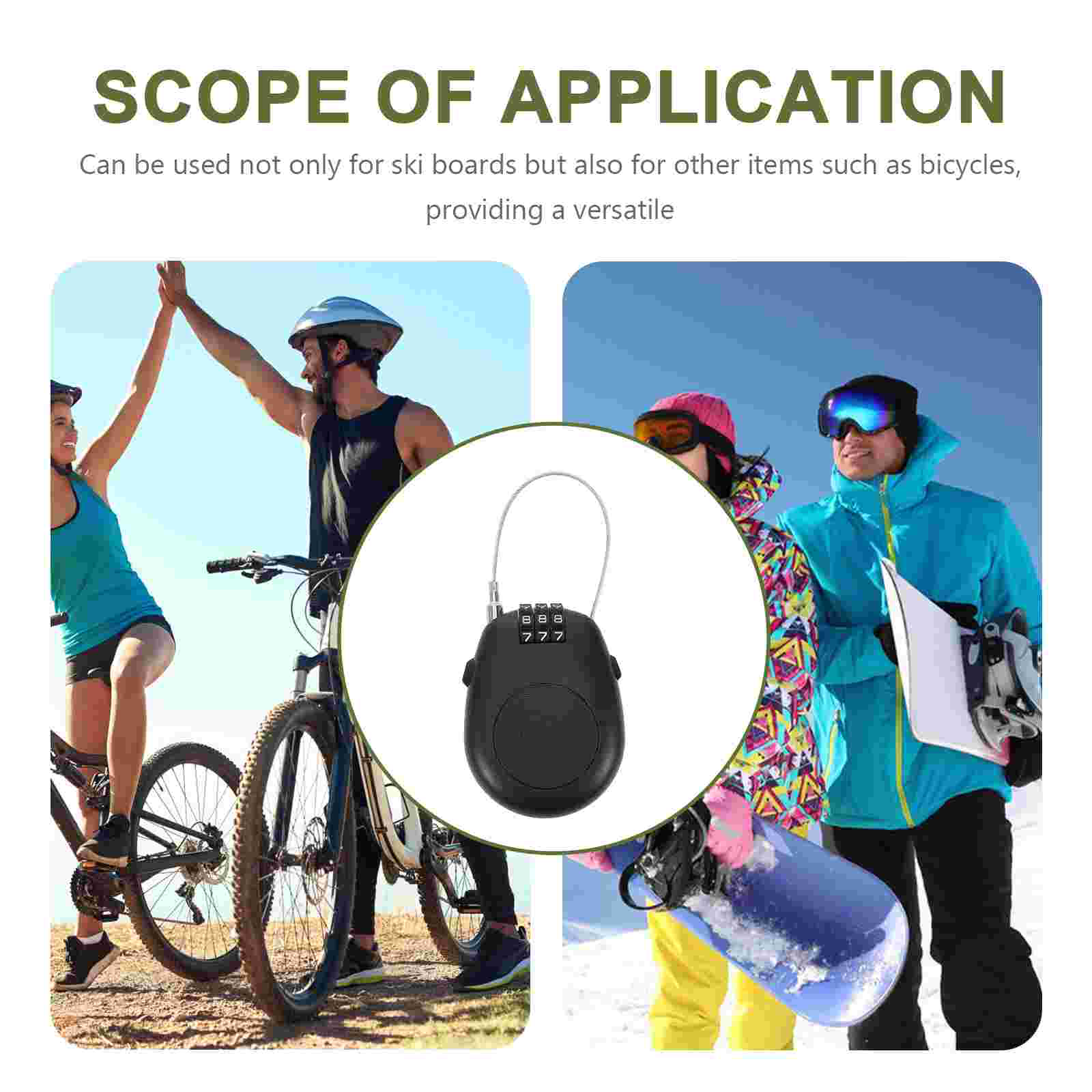 Portable Snowboard Protection Security Ski Locks Bike Cable Stroller Scooter Locks For Gear Cycling Equipment Password Black