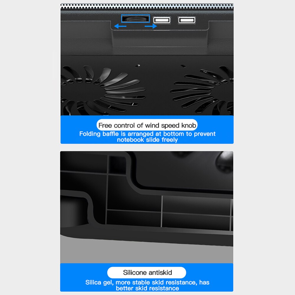 spilling laptop kjøleskap 2 vifter med skjermkjøler stativ pute kjøling til 12-17 tommers bærbar pc til macbook kjøler
