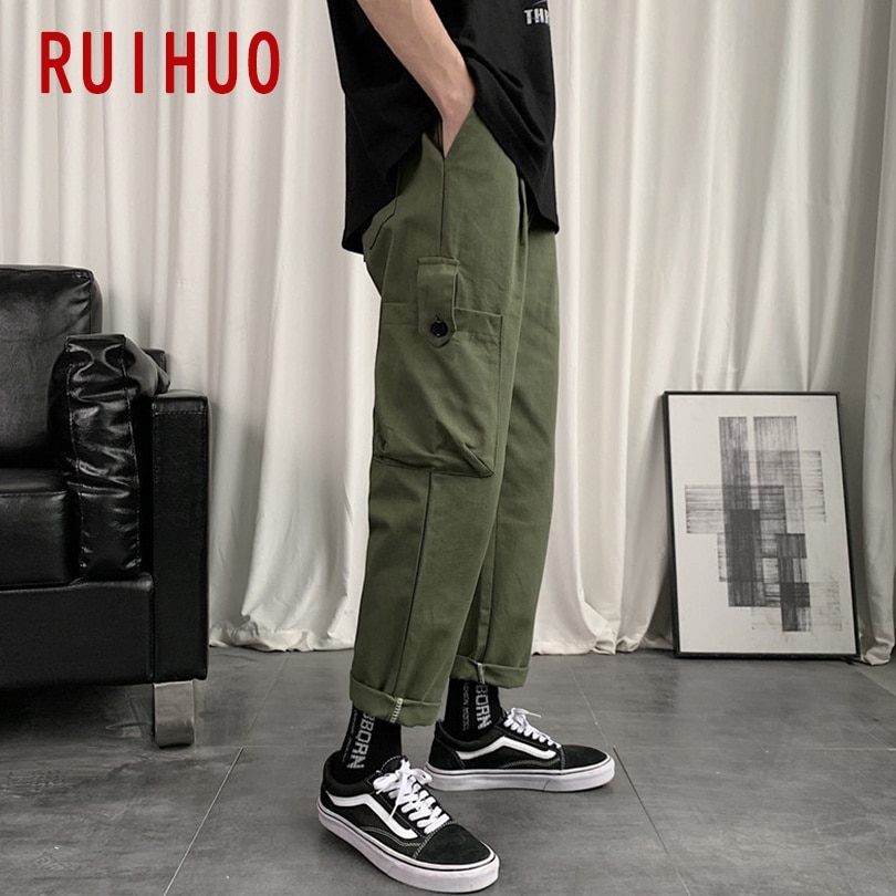 Ruihuo ankellange herrebukser streetwear cargobukser herreklær joggerbukser herrebukser harajuku bukser m -3xl høst