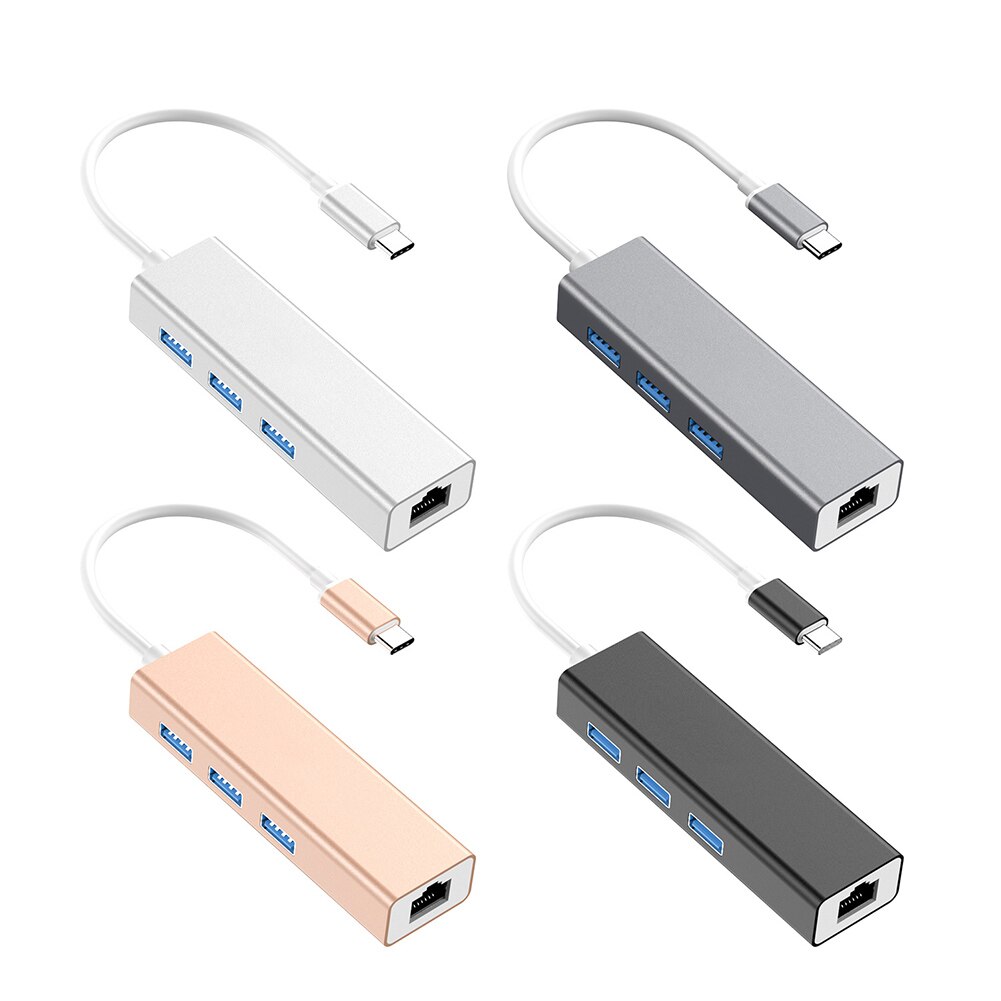 Usb-keskitin  rj45 10/100 mbps tyypin -c 3 portit ethernet-verkkokortti lan-sovitin keskitinmuunnin windows 7/8/10: lle mac os linux vista