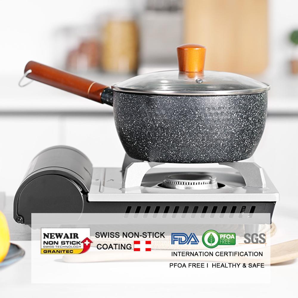 nostick saucepan,saucepan nonstick,Multipurpose Pot,Saucepan with Glass Lid Solid Wood Handle Nonstick Saucepan