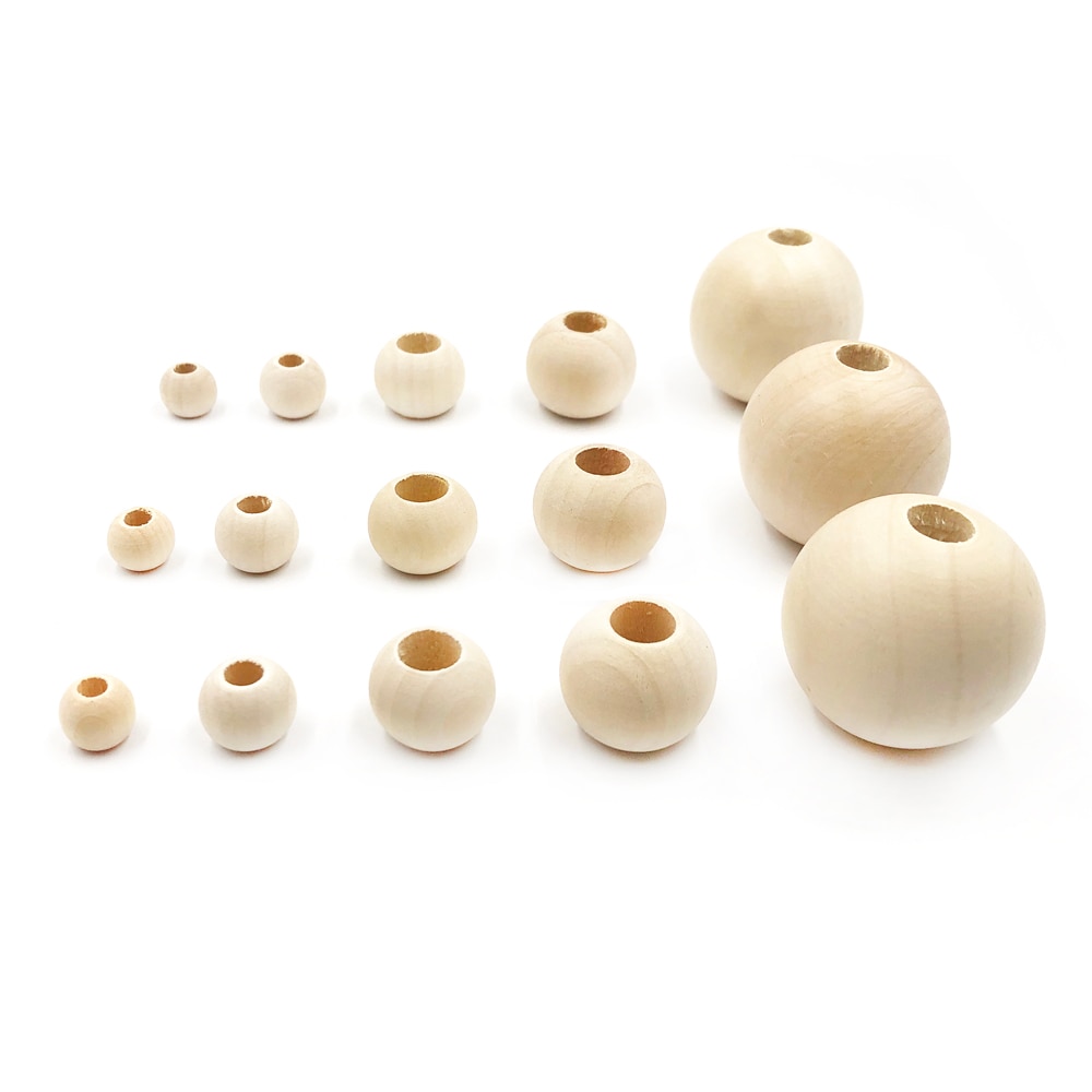 8-50mm DIY Natural Ball Round Spacer Wooden Beads Lead-Free Wooden Balls Big Large Hole Wooden Beads For DIY Jewelry Making