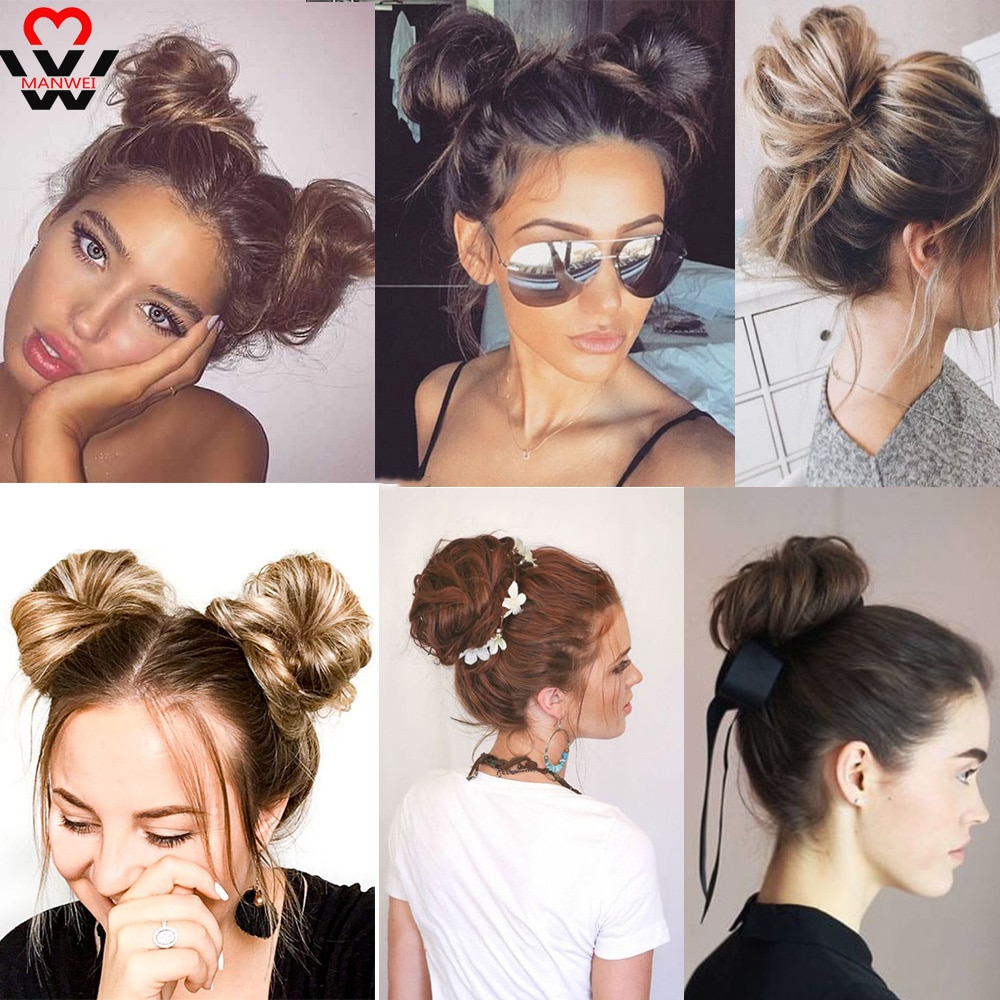 MANWEI-moño de rosquilla para cabello, moño de Donut con Clip en extensiones de cabello sintético, moño rizado de alta temperatura