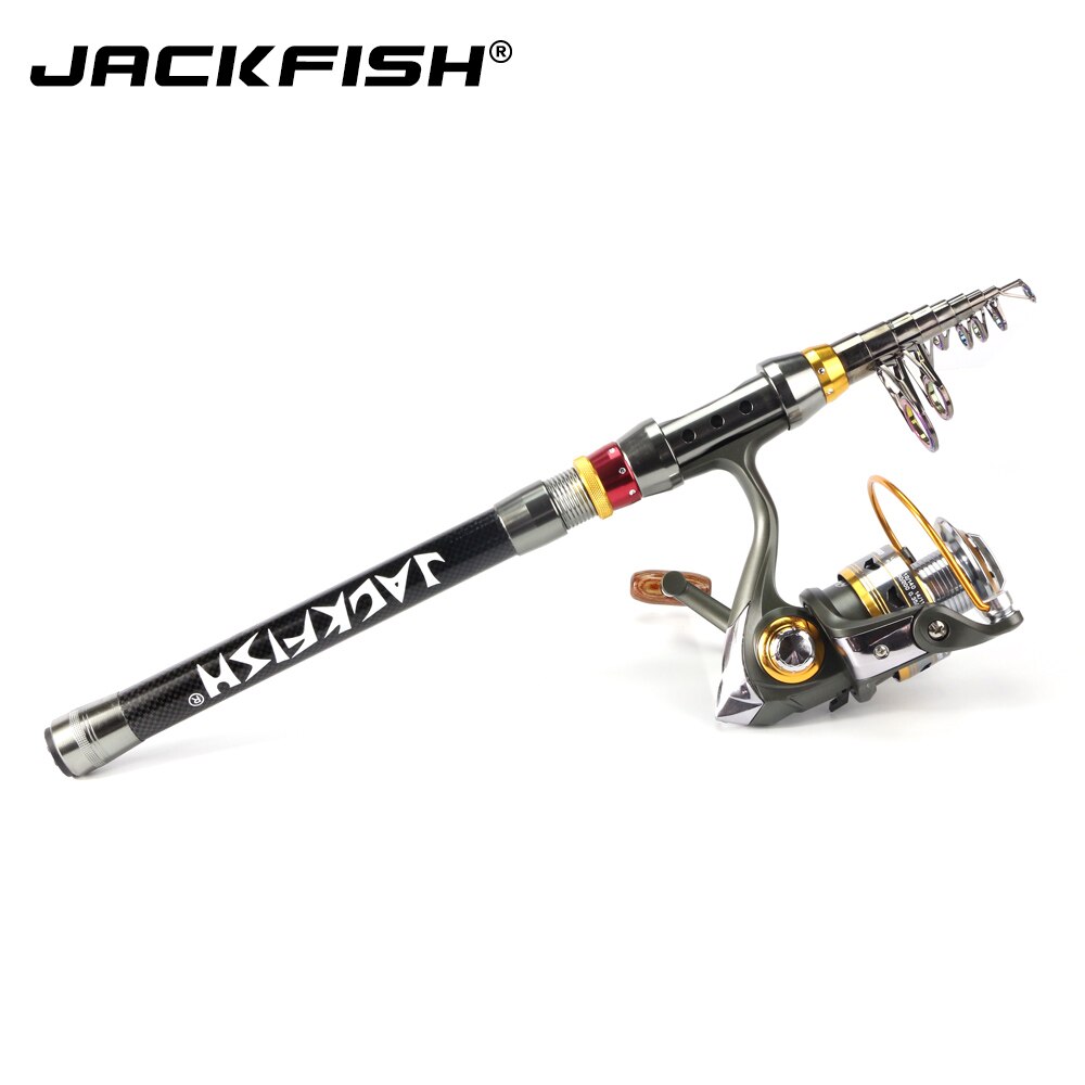 Jackfish komplet sæt teleskopfiskestang + fiskehjul med spinnende fiskehjul havstang kombi 1.8-3.6m stang+hjuls fiskegrej