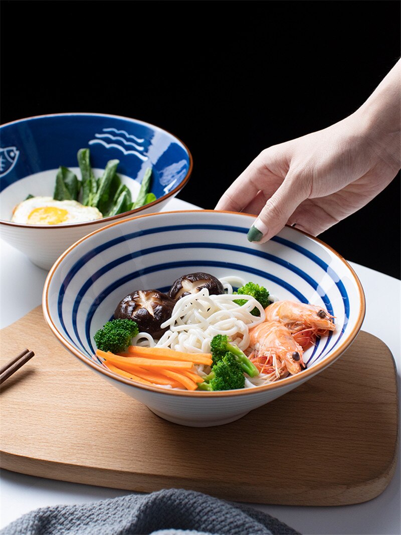 Japansk suppe skål oksekød nudler skål fortykket keramik 8 tommer husstand personlighed stor retro nudler skål