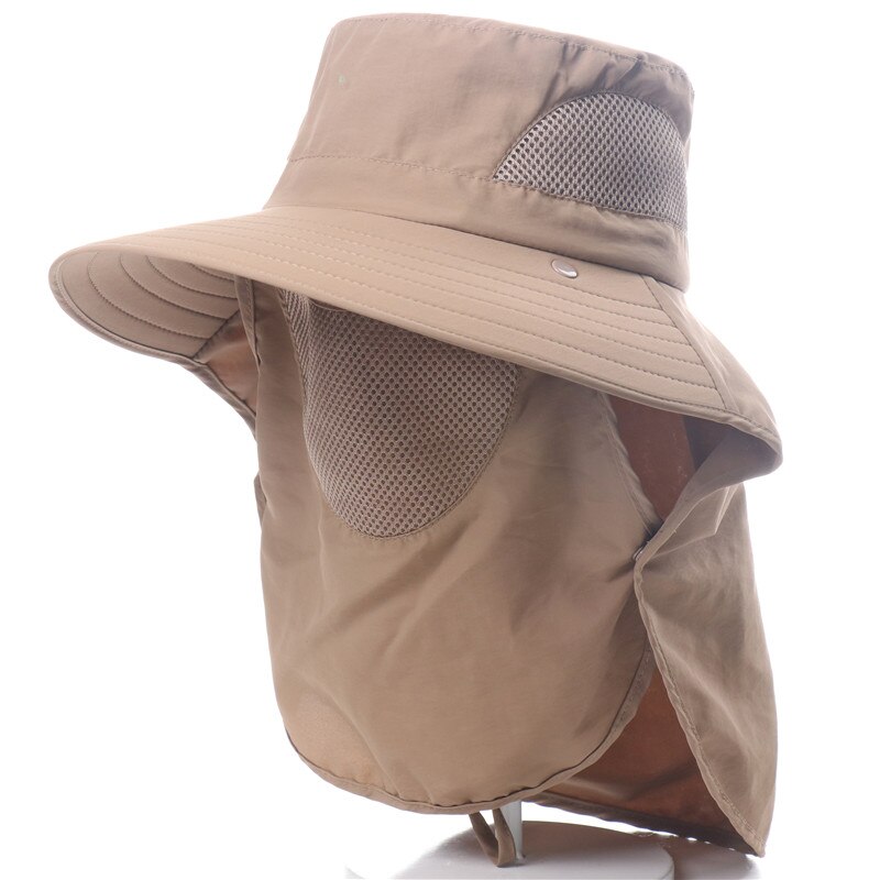 CAMOLAND Women Men Waterproof Bucket Hats With Neck Flap Summer UV Protection Sun Hat Male Breathable Fishing Hiking Caps: Khaki
