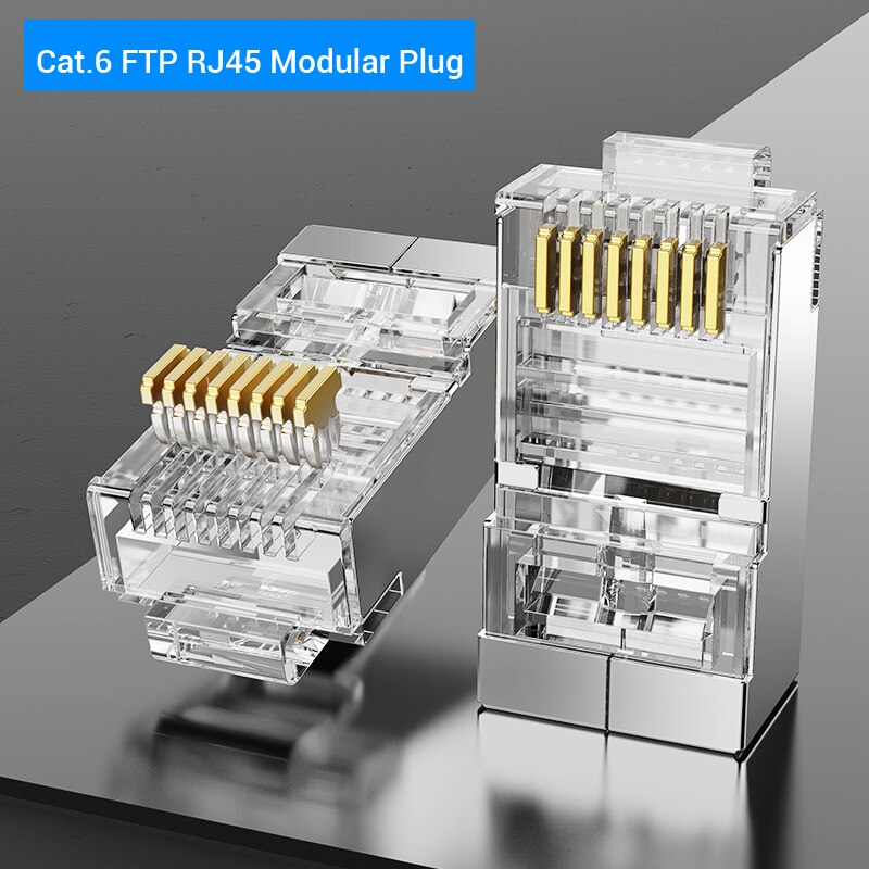 Vention Cat7 RJ45 Connector Cat7/6/5e STP 8P8C Modular Ethernet Cable Head Plug Gold-plated for Network RJ 45 Crimper Connectors: 100PCS / FTP---Cat.6