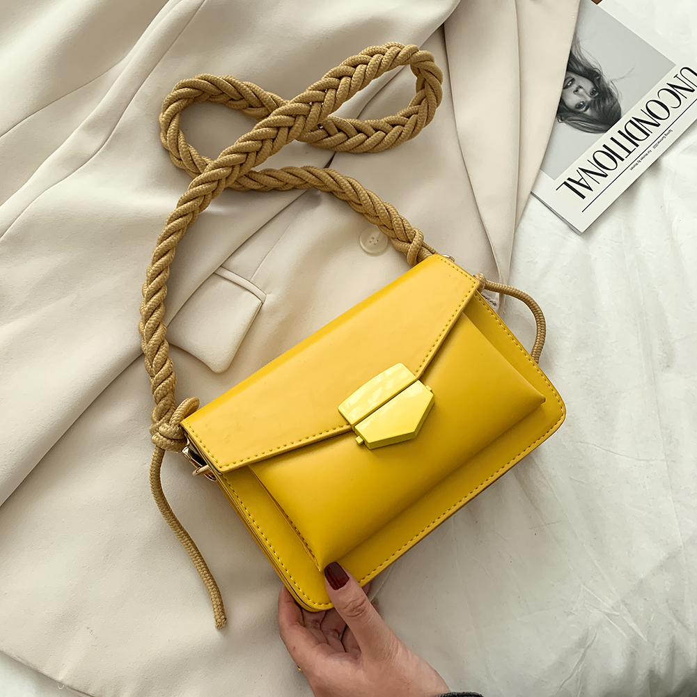 Women Candy Color Crossbody Bags Small Square Shoulder Handbags Female Purse Braided Classic Flap Crossbody Shoulder Bag: Yellow