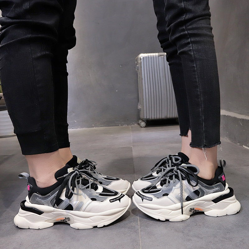 Höst kvinnor chunky sneakers plattform kvinnor bekväma snörning platta skor unisex träningsskor damskor