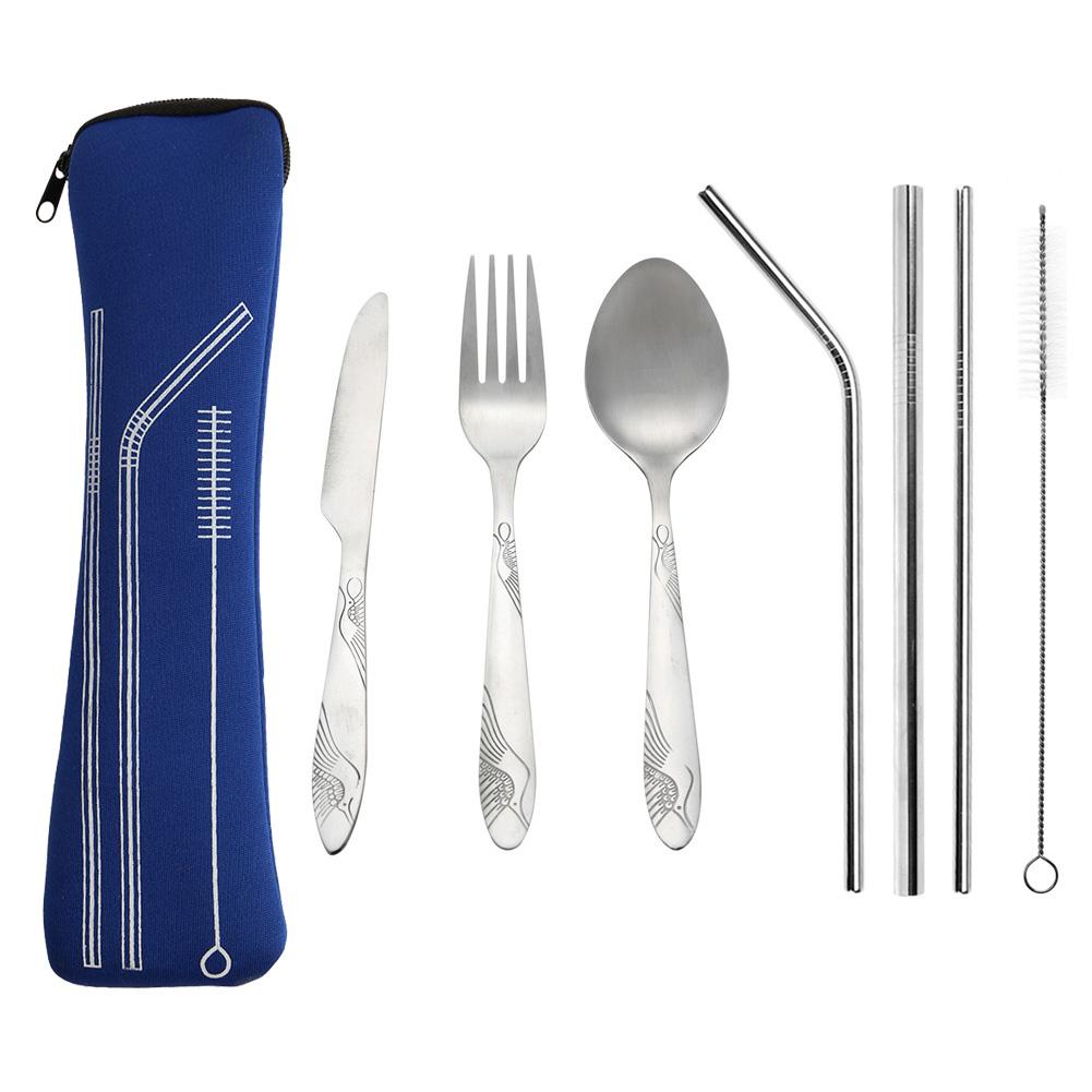 8Pcs Draagbare Servies Zak Roestvrij Staal Unieke Stijl Mooie Elegante Noble Vork Lepel Mes Reizen Pak Bestek: Cutlery set F