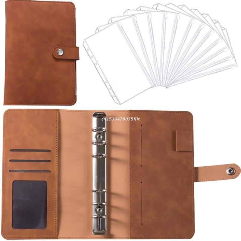 Portable Binder Planner Set with Binder Budget Envelopes Hidden Card Slots 6-ring Notepad Binder Journal for Adult D5QC: Amber brown