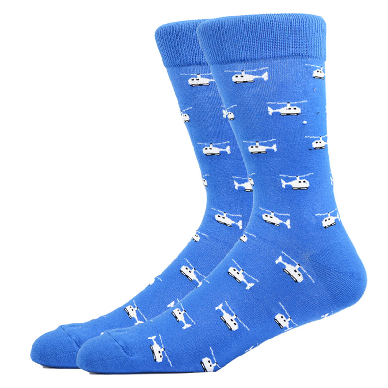Chaussettes Harajuku pour hommes, motif de couleur artistique, hélicoptère, moto électrique, voiture en coton: CN11036-5