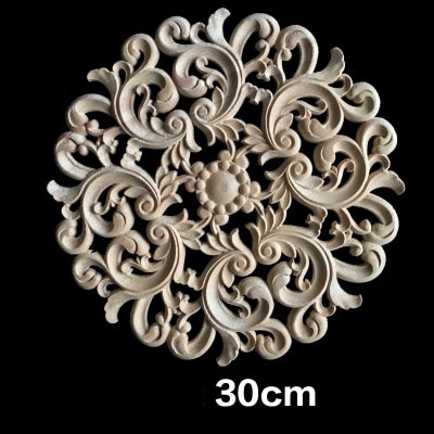 Woodcarving Flower Carved Wood Applique China Furniture Decorative Gate Bed Crown Cabinet Vintage Home Decor 20CM 24CM 30CM 40CM