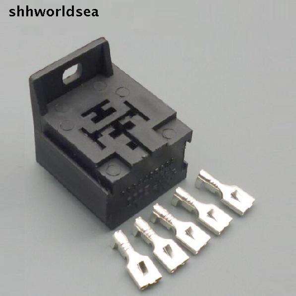 Shhworldsea 10Sets 6.3Mm Auto Relais Mount Houder Base Pak 4 Pin 5 Pin Automotive Relais Connector Plug Auto relais Socket 12V 24V
