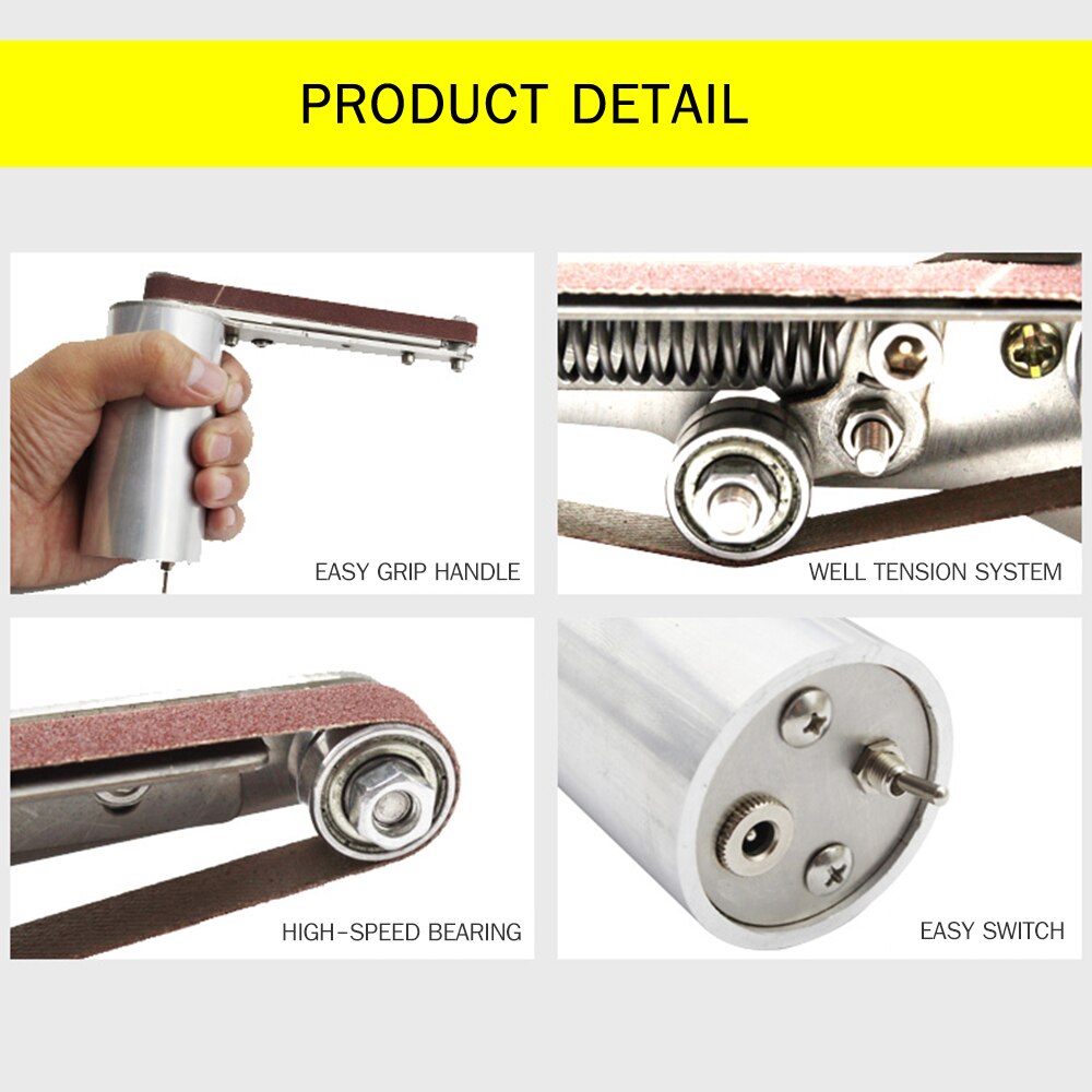 Portable Mini 24V 90W Electric Polisher Stainless Steel Belt Sander with 10PCS Sander Belts for Plastic Aluminium Iron Polishing