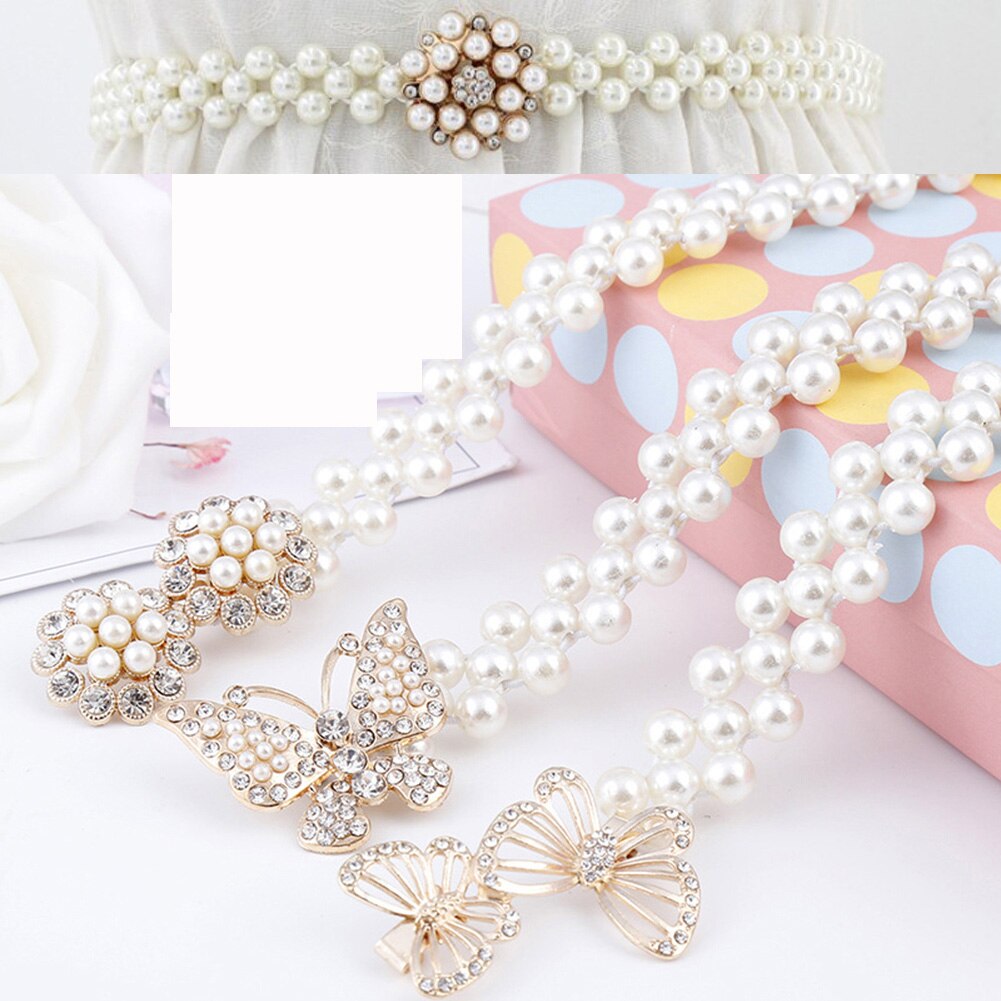 1PC Women Pearl Waist Belt Chain Rhinestone Elastic Pearl Dress Chain Belt Dress Decorative Belt Female Chain