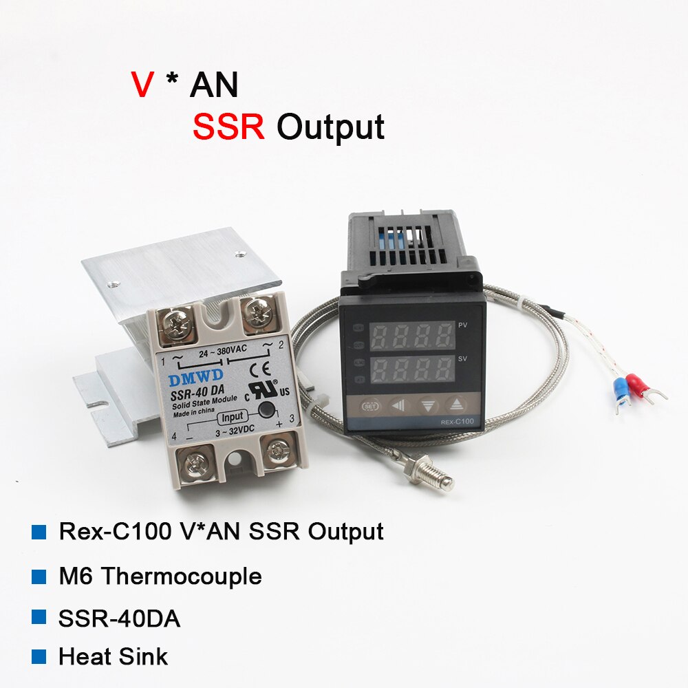 REX-C100 digital pid controlador de temperatura termostato ssr saída + max.40a ssr relé + k sonda termopar: Set 4