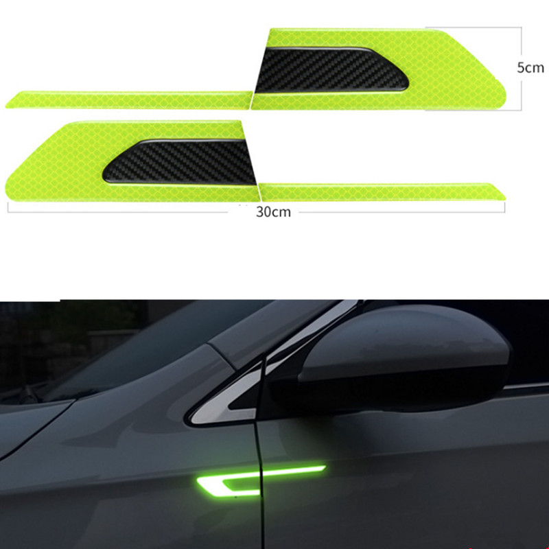 2 Teile/satz Auto Reflektor Aufkleber Reflektierende Sicherheit Warnung Streifen Band Auto Stoßstange Reflektierende Streifen Sichere Decals Styling Leisten: Grün