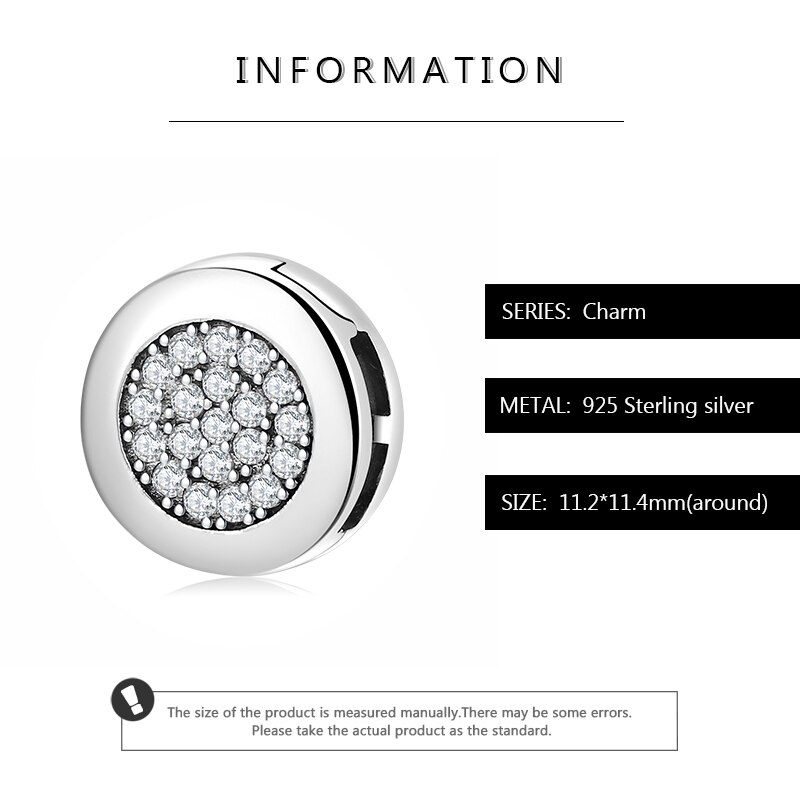 Top fin 925 sterlingsølv rund form klare zirkonperler charm pasform originale charms refleksarmbånd fine smykker