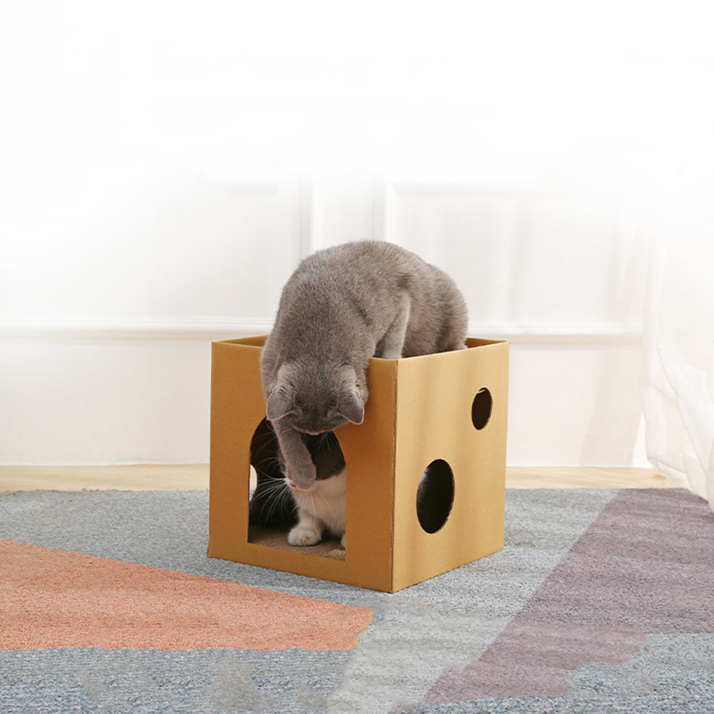 House Cat House and Scratcher Kitten House Cardboard Cat House Cat Scratching Board for Cat Animals Kitten