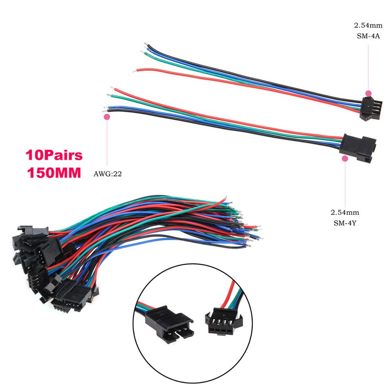 2/10Sets Mini Micro 2/3/4 Pin XH Connector Plug 2.54mm Met 24AWG Draden kabels Dupont Terminals Adapter 100/150mm: 10Sets 4Pin 22AWG