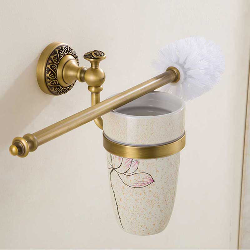 Antikke messing badeværelsesglas og holder vægmonteret dobbelt keramisk kop messing rack badeværelse tilbehør