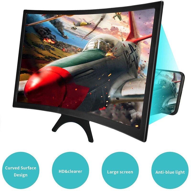 12 ''Hd 3D Gebogen Vergroot Screen Mobiele Telefoon Versterker Vergrootglas Smartphone Stand Beugel Vergroot Smartphone Standhouder