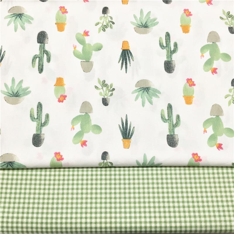 Tela de algodón DIY de 160CM x 50CM con estampado de Cactus verde, ropa de cama para niños, acolchado, decoración