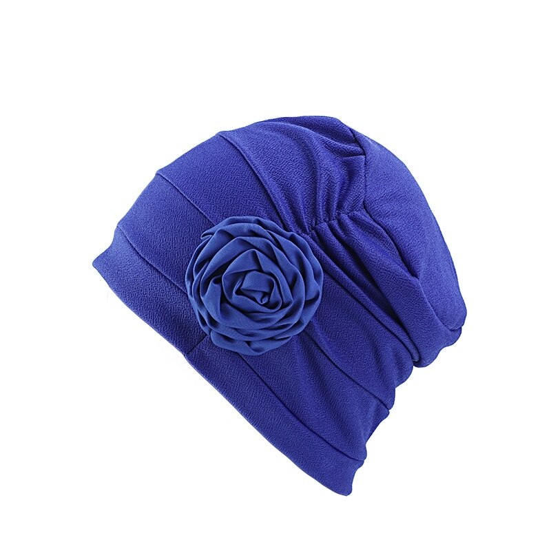 Blomst form turban hår kasketter hue kvinder kemo cap sove nat motorhjelm pige hår styling tilbehør: Blå