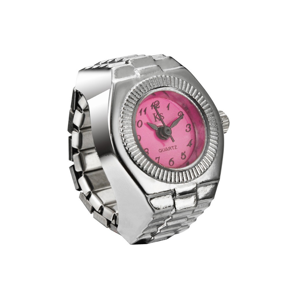 Anillo de reloj de dedo de cuarzo Punk Vintage para mujeres y hombres, relojes góticos, anillos, reloj Digital, anillos elásticos, joyería, reloj de: Rosa