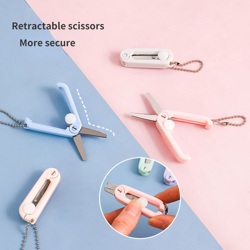 Stainless Steel Small Scissors Portable Mini Scissors Retractable Folding Scissors Multifunctional Safe and Cute