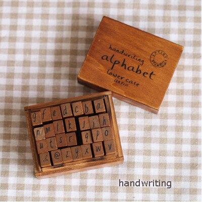 70pcs/set DIY Number Alphabet Combination Letter Stamp Diary Ablum Wedding Letter Wood Rubber Stamp Set with Vintage Wooden Box: 28pcs lower case