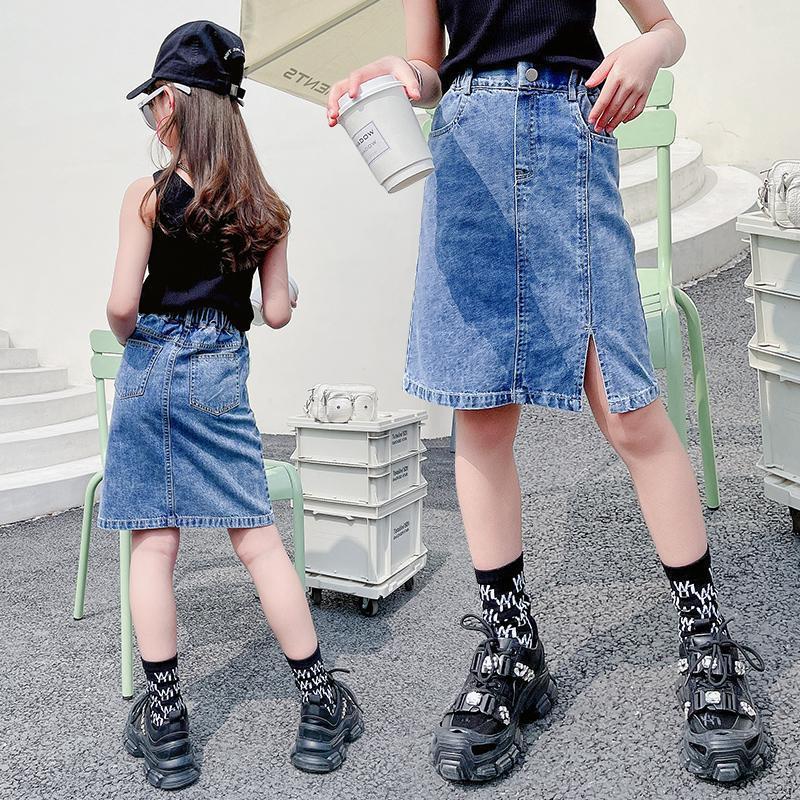 Faldas de estilo coreano hasta la rodilla para niñas, faldas informales sólidas con abertura, ropa para adolescentes de 4, 7, 8, 9, 11 y 12 años