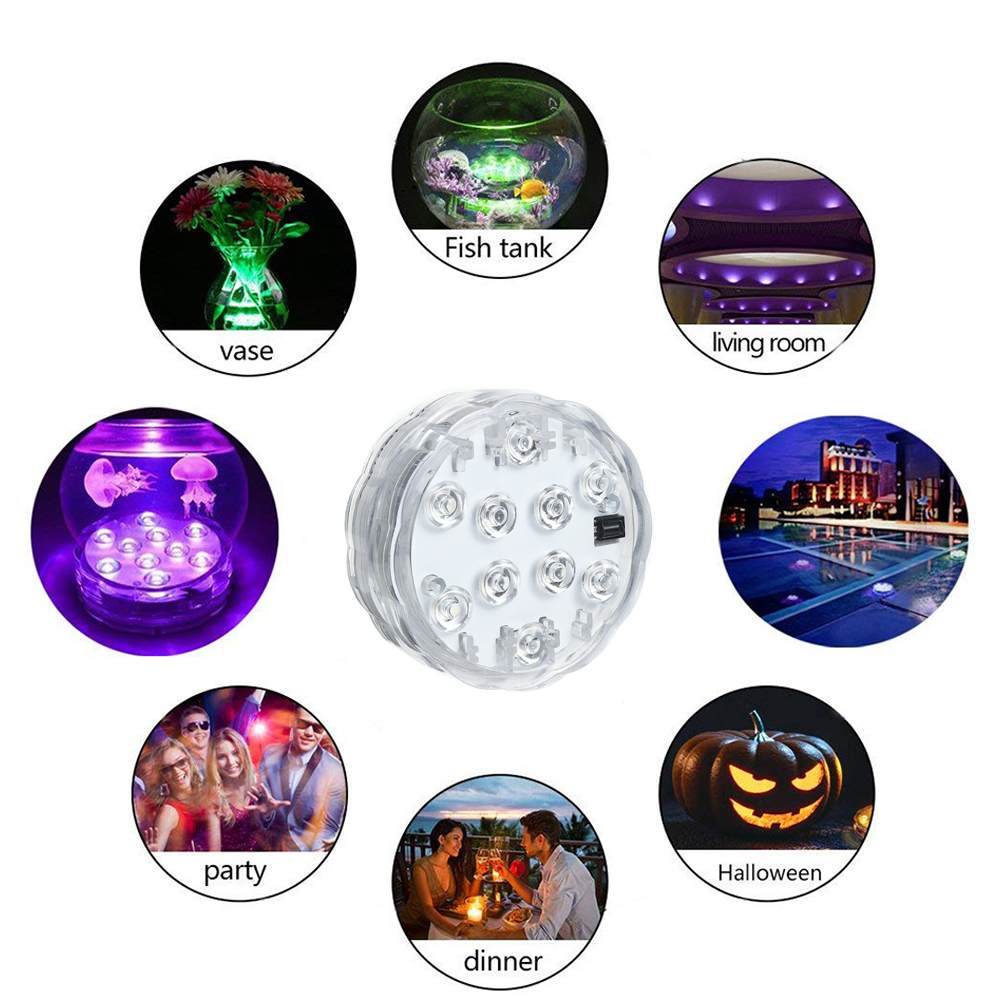 10 Led Remote Controlled RGB Submersible Light Battery Operated IP68 Underwater Night Lamp Vases Aquarium Pool Garden Decoration